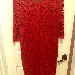 Ouges Red Lace Overlay Dress -New With Tags